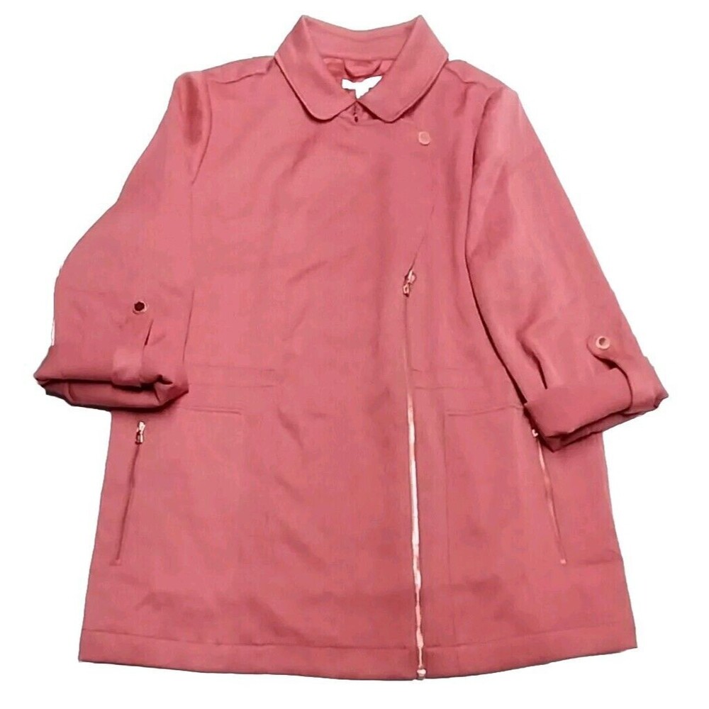 Isaac Mizrahi Womens Size 14 Pink Dusky Rose Jacket Diagonal Zip Roll Sleeve NEW